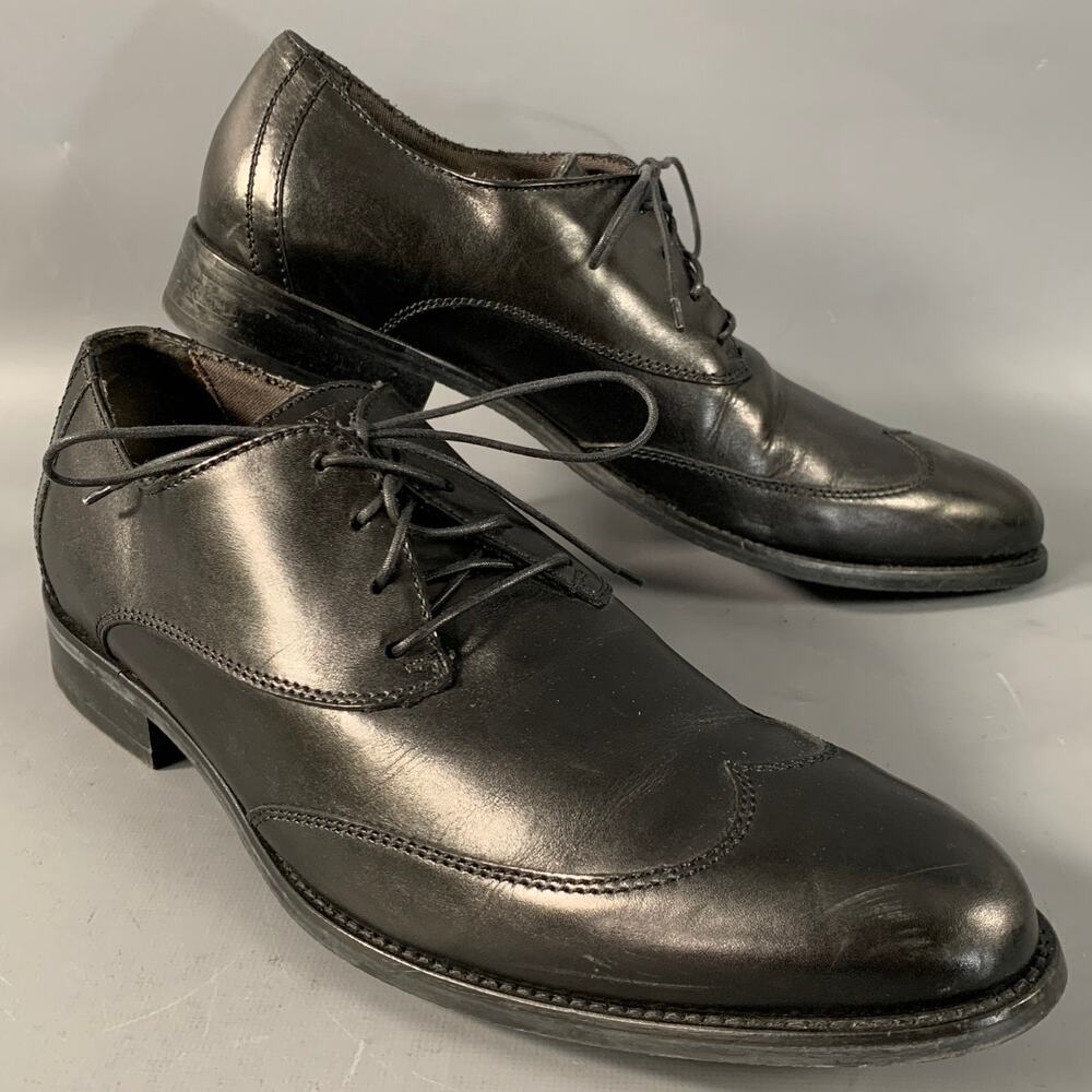 EMPORIO ARMANI Size 8 Black Leather Wingtip Lace Up Shoes